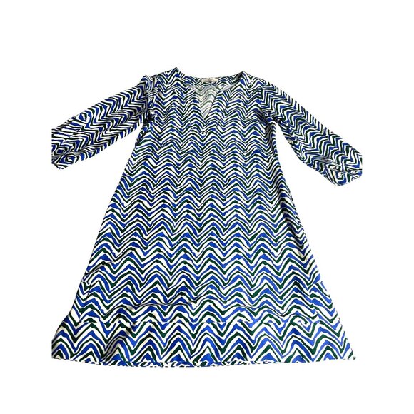 Jude Connally Zigzag Chevron Print Midi Dress XS Blue Black 3/4 Sleeves Casual - Picture 1 of 6